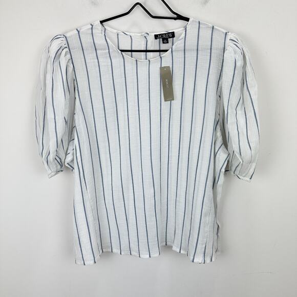 J.Crew Puff Sleeve Top Sheer Gauze Cotton Striped Lightweight Ivory XL NWT - Picture 5 of 13